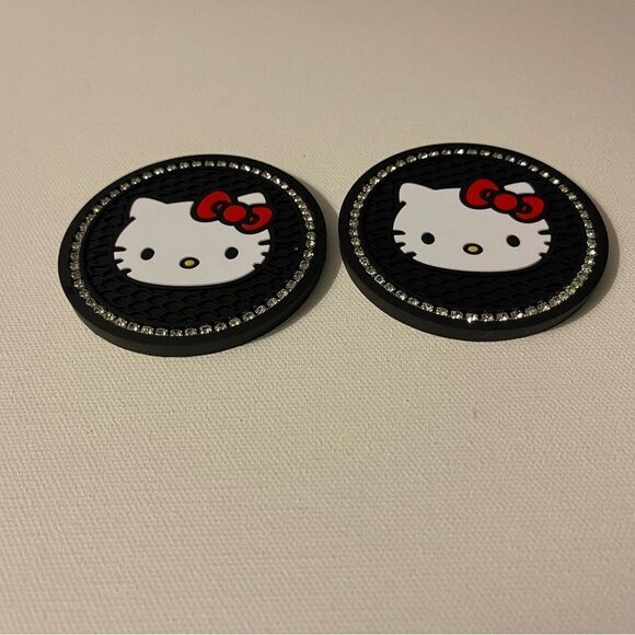 Hello Kitty car cup Coasters in Black with bling Set of 2 NWT - Picture 3 of 6